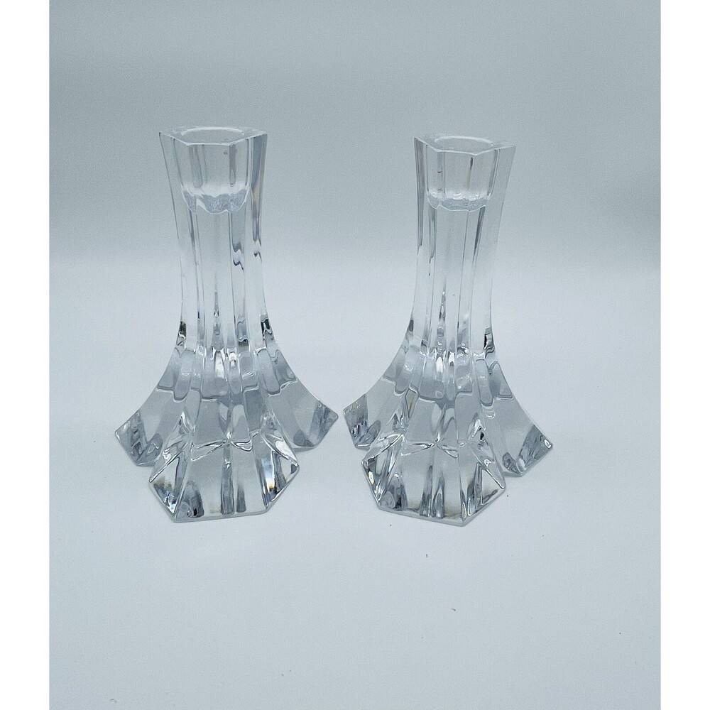Miller Rogaska Triangle Candlestick Pair-Full Lead Crystal-6" - Picture 2 of 9